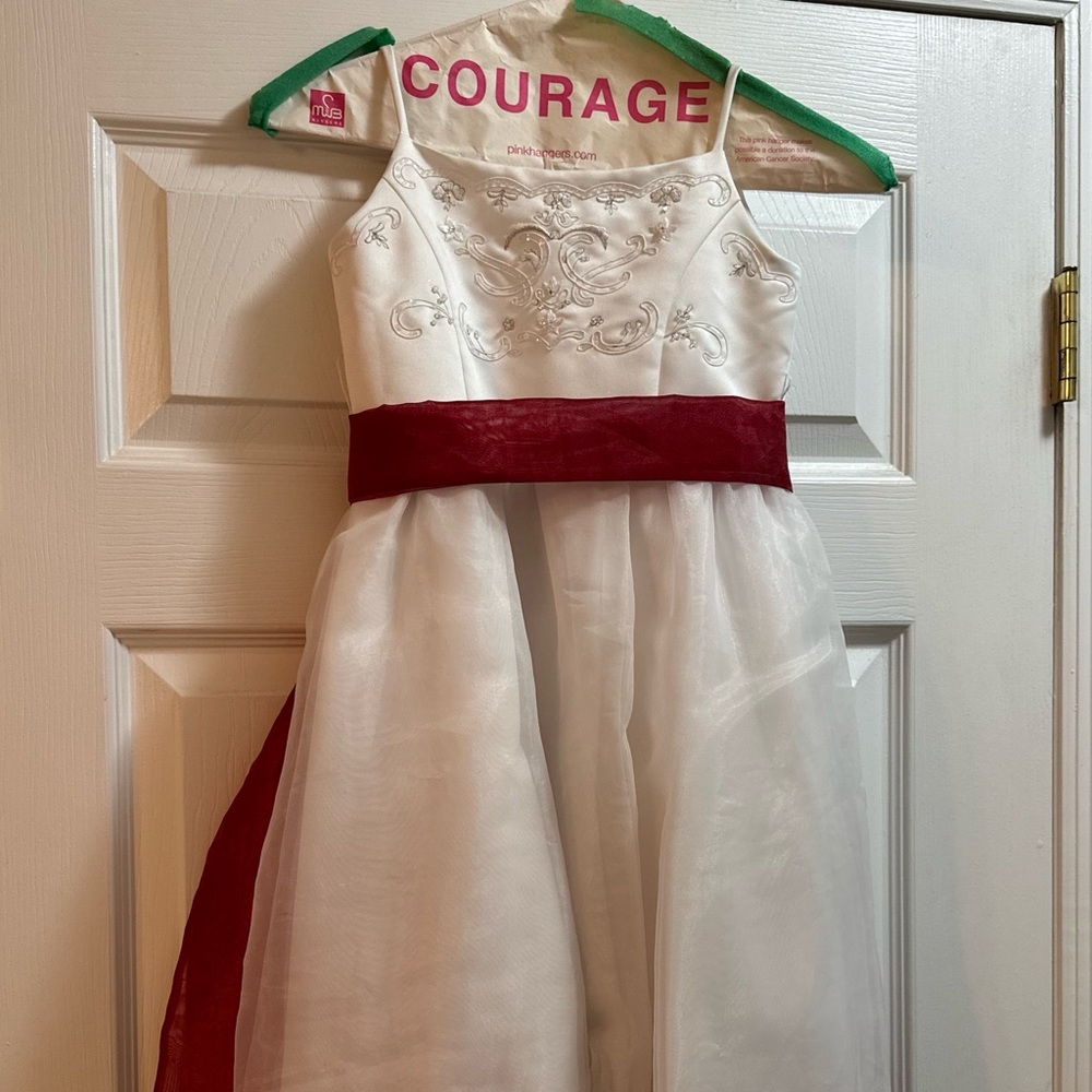 white flower girl dress with sash